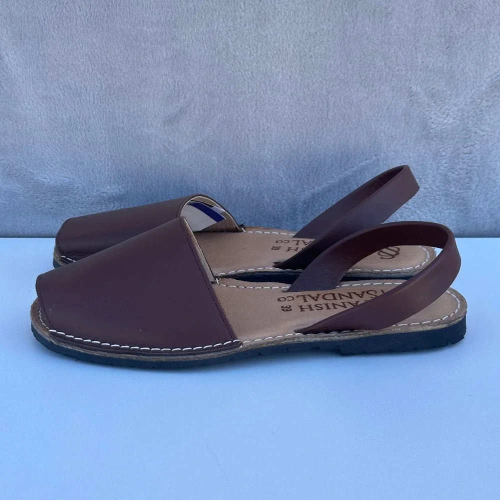 The Spanish Sandal Co Brown Leather Avarca Menorquina Slingback Sandals Size 39